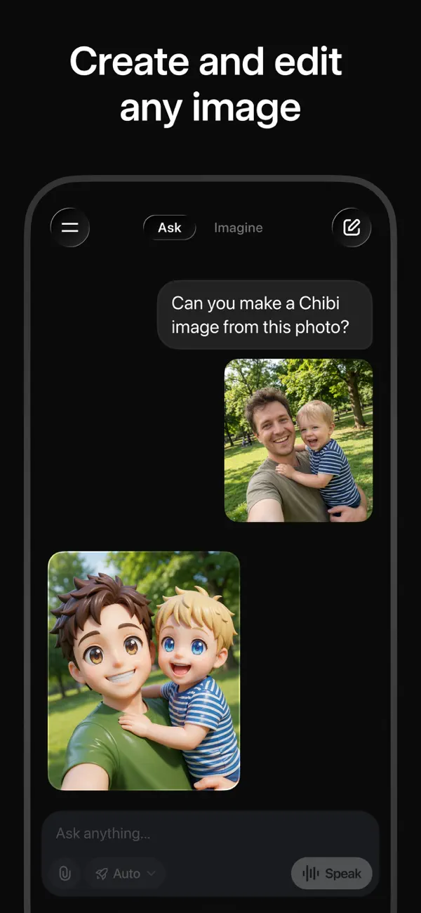 Official Grok app image-creation screen on the Apple App Store listing